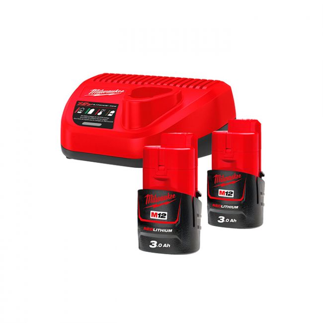 Енергокомплект Li-Ion MILWAUKEE, M12 NRG-302 (зарядний пристрій С12 С, 2 акумулятори М12 В3 3Аг, картонне пакування) (4933451902)