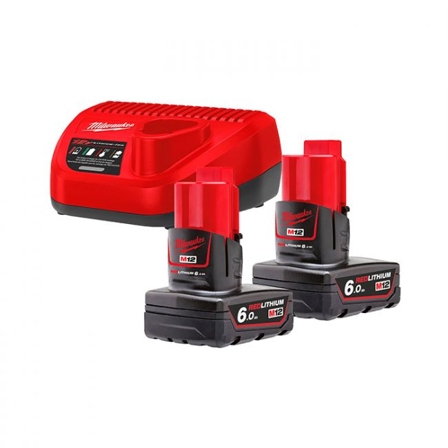 Енергокомплект Li-Ion MILWAUKEE, M12 NRG-602 (зарядний пристрій, 2 акумулятори В6 6Аг, картонне пакування) (4933451903)