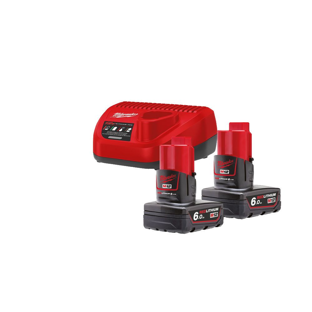 Енергокомплект Li-Ion MILWAUKEE, M12 NRG-602 (зарядний пристрій, 2 акумулятори В6 6Аг, картонне пакування) (4933451903)