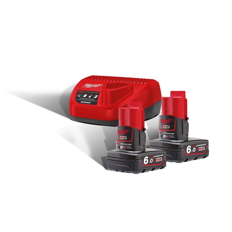 Енергокомплект Li-Ion MILWAUKEE, M12 NRG-602 (зарядний пристрій, 2 акумулятори В6 6Аг, картонне пакування) (4933451903)