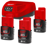 Енергокомплект Li-Ion MILWAUKEE, M12 NRG-303 (зарядний.пристрій С12, 3 акумумулятори В3 3Аг, картонне пакуванння) (4933459207)