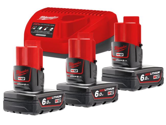 Енергокомплект Li-Ion MILWAUKEE, M12 NRG-603 (зарядний пристрій С12, 3 акумулятори В6 6Аг, картонне пакування) (4933459208)