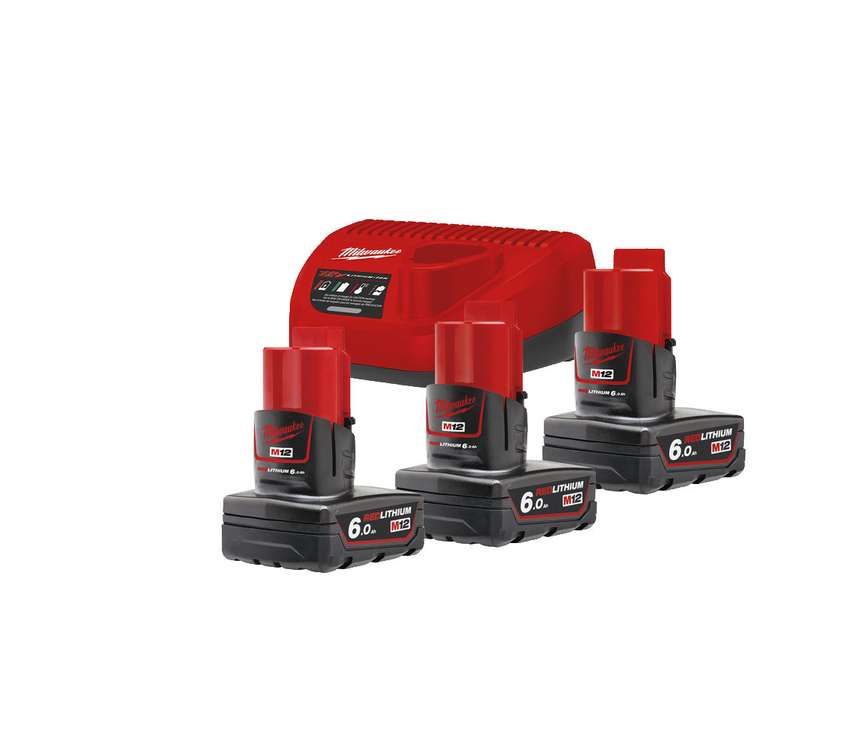 Енергокомплект Li-Ion MILWAUKEE, M12 NRG-603 (зарядний пристрій С12, 3 акумулятори В6 6Аг, картонне пакування) (4933459208)