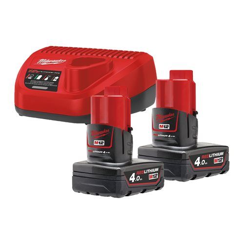 Енергокомплект Li-Ion MILWAUKEE, M12 NRG-402 (зарядний.пристрій С12, 2 акумулятори В4 4Аг, картонне пакуванння) (4933459211)
