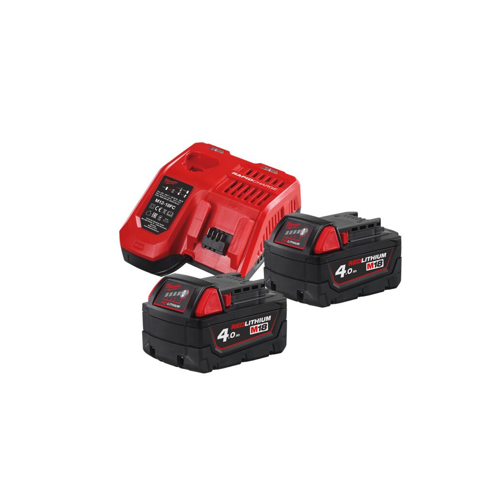 Енергокомплект Li-Ion MILWAUKEE, M18 NRG-402 (зарядний пристрій M12-18FC, 2 акумулятори М18 В4 4Аг, картонне пакування) (4933459215)