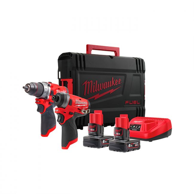 Набір інструмента акумуляторного MILWAUKEE, M12 FPP2A-602X (FPD,FID+заряд.пр., 2акум.Х6Аг,HD кейс) (4933459810)
