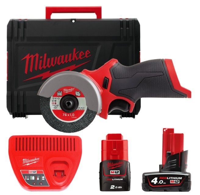 Шліфмашина універсальна відрізна акумуляторна безщіткова MILWAUKEE, M12 FCOT-422X, діаметр 76мм (зарядний пристрій С12 С, 1 х М1 (4933464619)