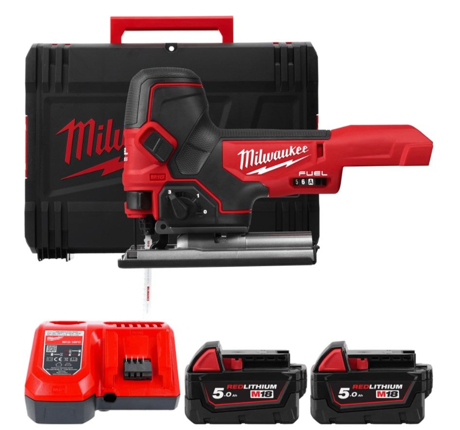 Лобзик акумуляторний MILWAUKEE, M18 FBJS-502Х (зарядний пристрій М12-18 FС, 2 акумулятори М18 В5 5Аг, аксесуари, HDкейс) (4933464800)