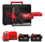 Лобзик акумуляторний MILWAUKEE, M18 FBJS-502Х (зарядний пристрій М12-18 FС, 2 акумулятори М18 В5 5Аг, аксесуари, HDкейс) (4933464800)