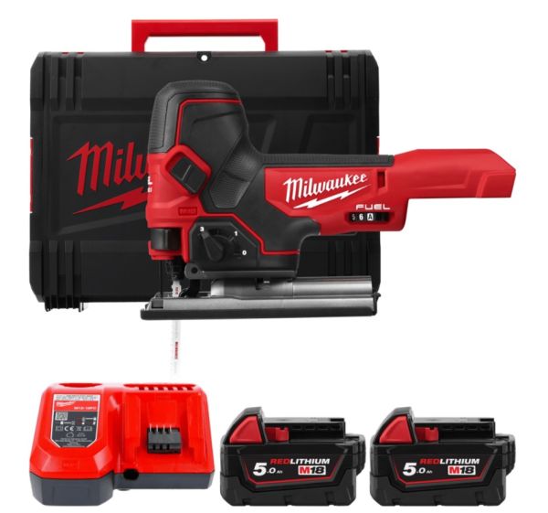 Лобзик акумуляторний MILWAUKEE, M18 FBJS-502Х (зарядний пристрій М12-18 FС, 2 акумулятори М18 В5 5Аг, аксесуари, HDкейс) (4933464800)