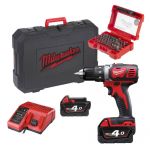 Дриль-шуруповерт акумуляторний MILWAUKEE M18 BDD-402CA (зарядний пристрій М12-18 С , 2 акумулятори В4 4Аг, кейс, набор біт 32шт) (4933464942)