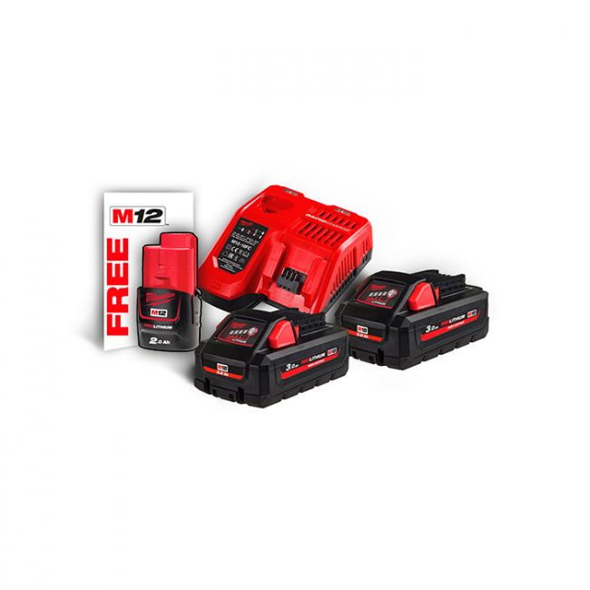 Енергокомплект Li-Ion MILWAUKEE, M18 HNRG-302 (зарядний пристрій M12-18FC, 2 акумулятори М18 HВ3 3Аг, картонне пакування) + акум (4933471071)