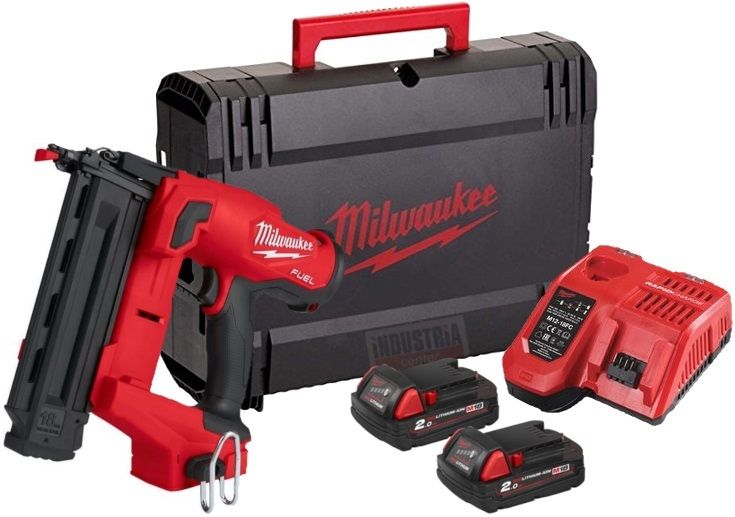 Пістолет цвяхозабивний акумуляторний безщітковий MILWAUKEE, M18 FN18GS-202X (зарядний пристрій M12-18 FC, 2 акумулятори М18 В2 2 (4933471407)