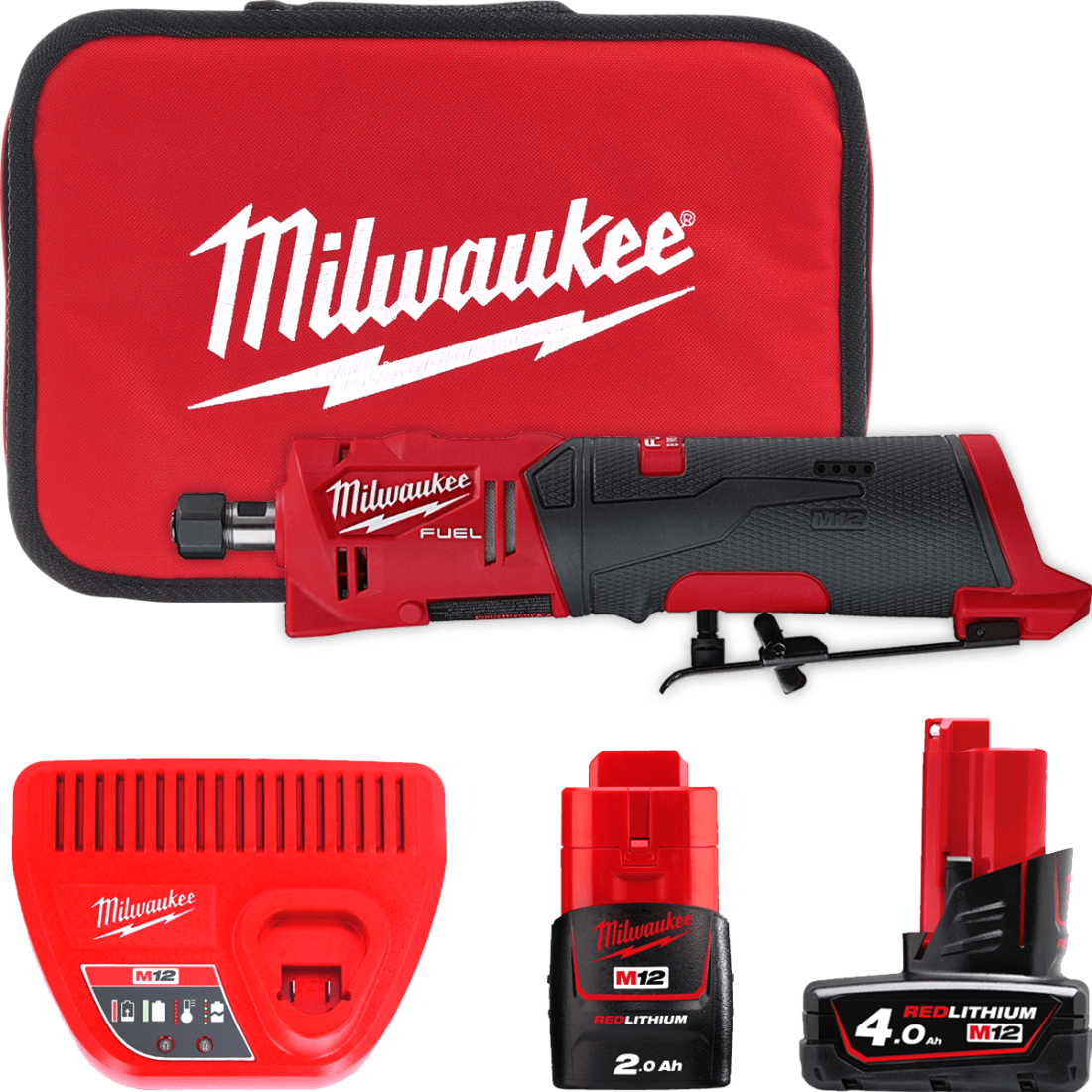 Шліфмашина пряма цангова акумуляторна безщіткова MILWAUKEE, M12 FDGS-422B (зарядний пристрій С12 С, 1 акумулятор М12 В2 2Аг, 1 а (4933471436)