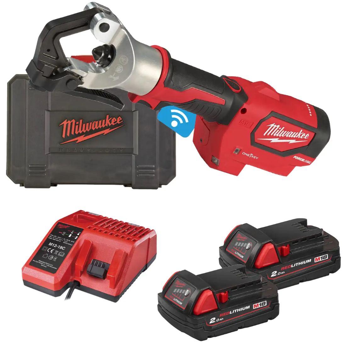 Обтискач гідравлічний акумуляторний для кабелів MILWAUKEE, M18 HDCT-202C (зарядний пристрій М12-18 С, 2 акумулятори М18 В2 2Аг, (4933471950)