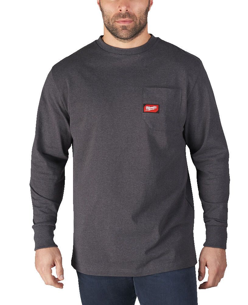 Футболка MILWAUKEE WTLSG-XXL, з карманом та довгим рукавом, сіра, (розмір XXL) (4933478241)