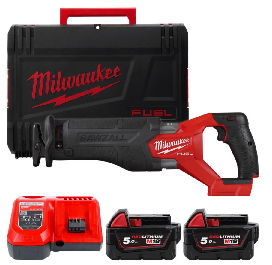 Пила шабельна акумуляторна безщіткова MILWAUKEE, M18 FHZ-502X (зарядний пристрій M12-18 FC, 2 акумулятори М18 В5 5Аг, полотно, H (4933478291)