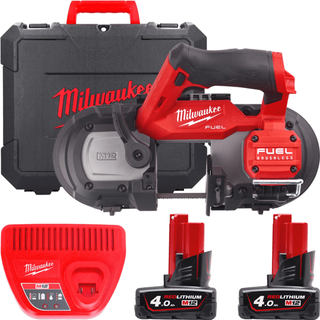 Пила стрічкова акумуляторна безщіткова MILWAUKEE, M12 FBS64-402C, 64мм  (зарядний пристрій С12 С, 2 акумулятори М12 В4 4Аг, поло (4933478441)