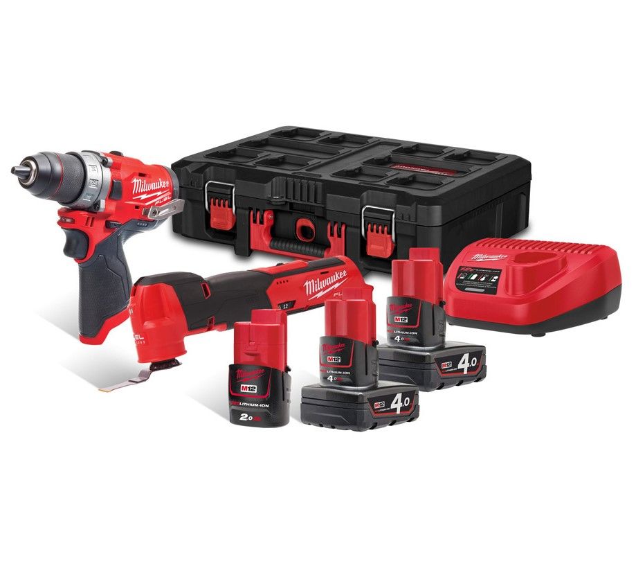 Набір з 2 інструментів акумуляторних безщіткових MILWAUKEE M12 FPP2AX-423P (зарядний пристрій С12 С, 2 акумулятори М12 В4 4Аг, 1 (4933478825)