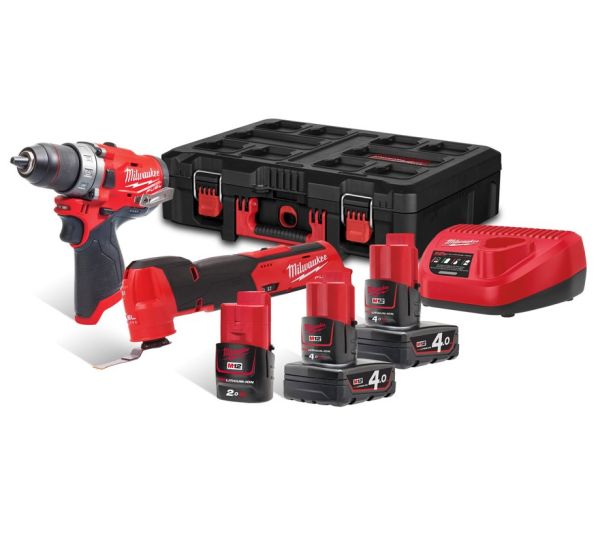 Набір з 2 інструментів акумуляторних безщіткових MILWAUKEE M12 FPP2AX-423P (зарядний пристрій С12 С, 2 акумулятори М12 В4 4Аг, 1 (4933478825)