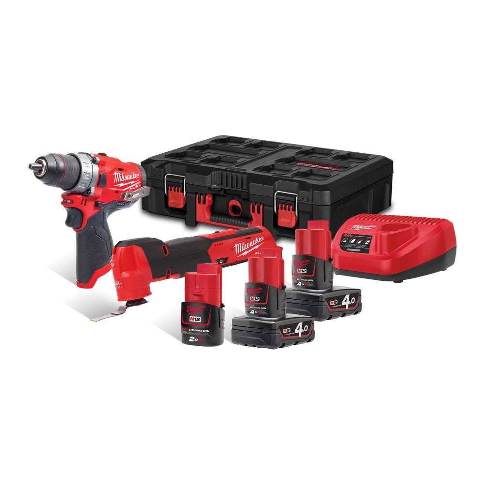 Набір з 2 інструментів акумуляторних безщіткових MILWAUKEE M12 FPP2AX-423P (зарядний пристрій С12 С, 2 акумулятори М12 В4 4Аг, 1 (4933478825)