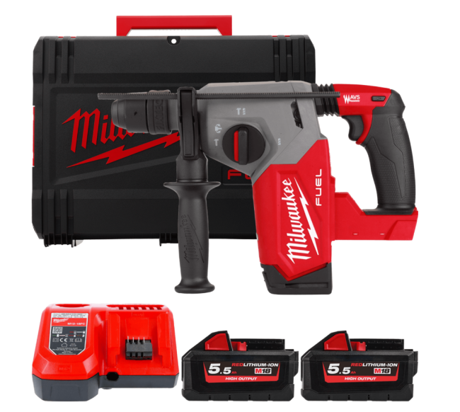 Перфоратор акумуляторний SDS-PLUS MILWAUKEE, M18 FHX-552X, 2,5Дж (зарядний пристрій M12-18 FC, 2 акумулятори М18 НВ5.5 5,5Аг, па (4933478889)