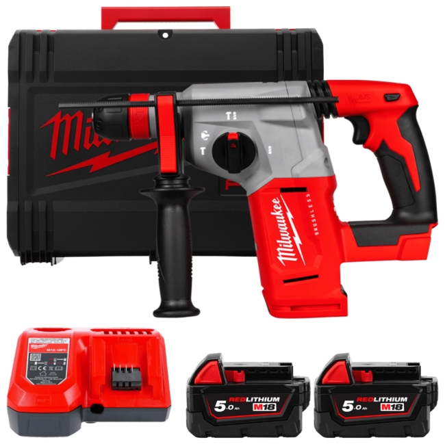 Перфоратор акумуляторний SDS-PLUS MILWAUKEE, M18 BLHX-502X, 2,3 Дж (зарядний пристрій M12-18 FC, 2 акумулятори М18 В5 5Аг, патро (4933478892)