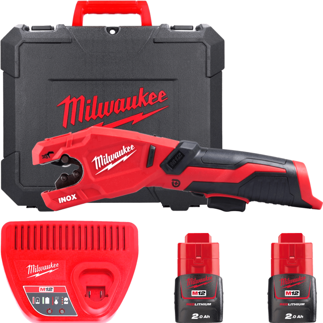 Труборіз акумуляторний по нержавіючій сталі MILWAUKEE, M12 PCSS-202C  (зарядний пристрій С12 С, 2 акумулятори М12 В2 2Аг, кейс) (4933479242)