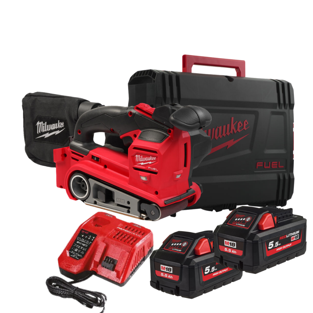 Шліфмашина стрічкова акумуляторна безщіткова MILWAUKEE, M18 FBTS75-552X (зарядний пристрій M12-18 FC., 2 акумулятори М18 HВ5.5 5 (4933479615)