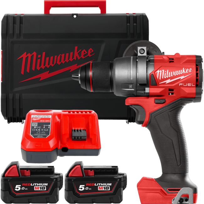 Дриль-шуруповерт акумуляторний безщітковий MILWAUKEE, M18 FDD3-502X, 158Нм (зарядний пристрій М12-18 FC, 2 акумулятори М18 В5 5А (4933479863)