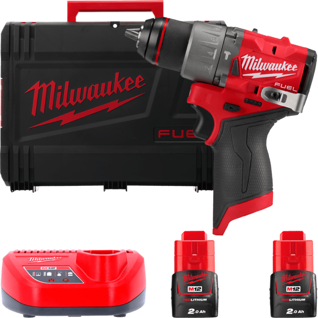 Дриль-шуруповерт з ударом акумуляторний безщітковий MILWAUKEE, M12 FPD2-202X, 37Нм (зарядний пристрій С12 С, 2 акумулятори М12 В (4933479868)