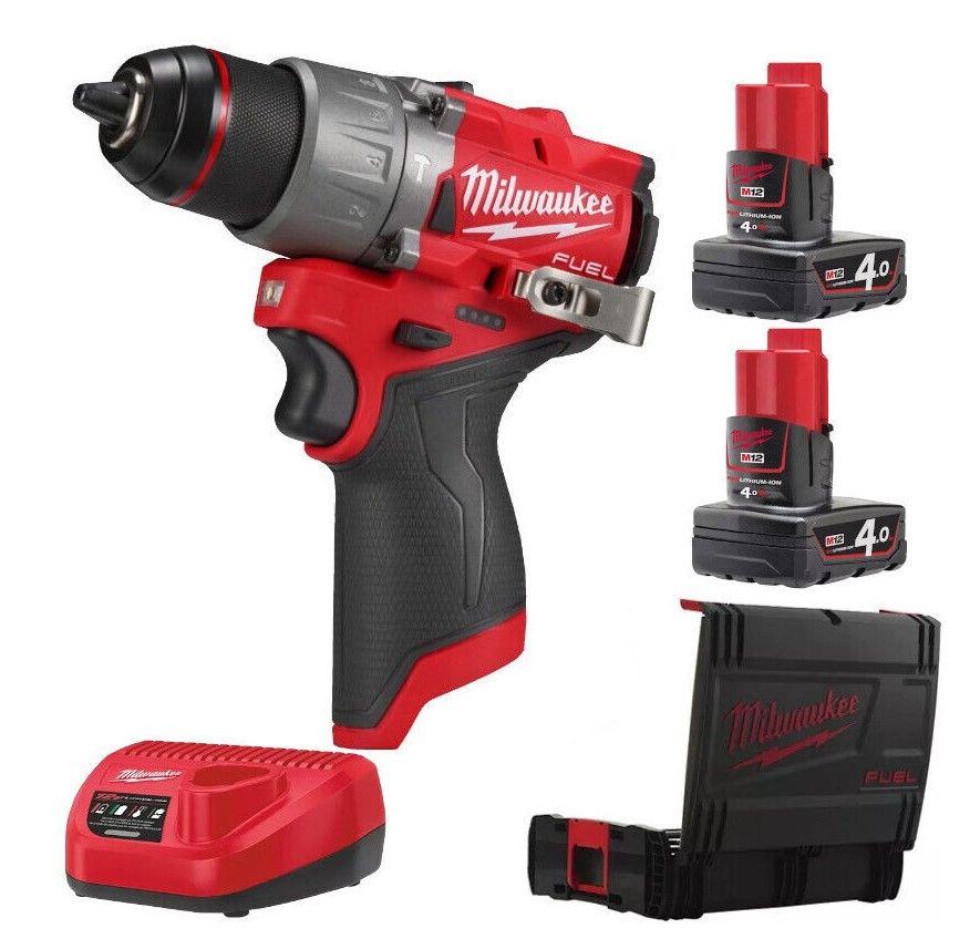 Дриль-шуруповерт з ударом акумуляторний безщітковий MILWAUKEE, M12 FPD2-402X, 45Нм (зарядний пристрій С12 С, 2 акумулятори М12 В (4933479869)