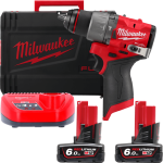 Дриль-шуруповерт з ударом акумуляторний безщітковий MILWAUKEE, M12 FPD2-602X, 45Нм (зарядний пристрій С12 С, 2 акумулятори М12 В (4933479870)