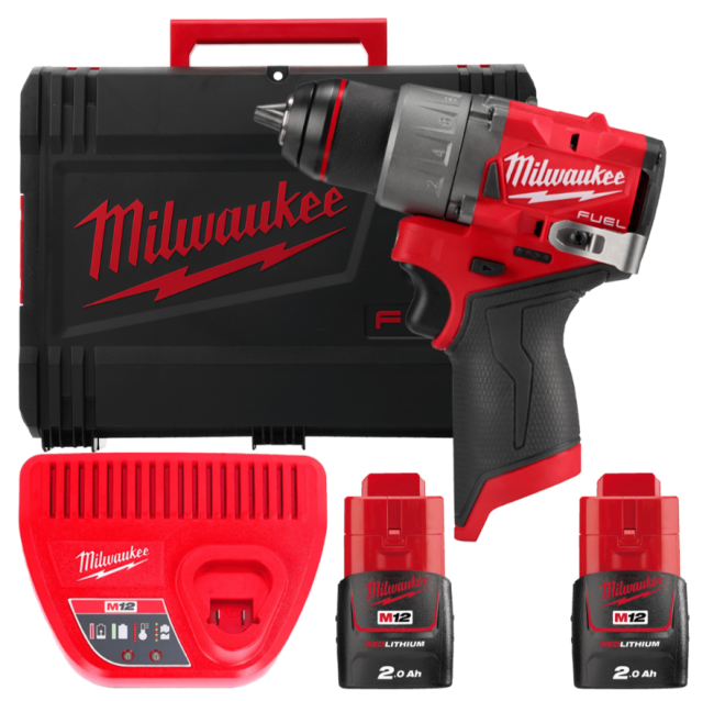 Дриль-шуруповерт акумуляторний безщітковий MILWAUKEE, M12 FDD2-202X (зарядний пристрій С12 С, 2 акумулятори М12 В2 2Аг, кліпса д (4933479873)
