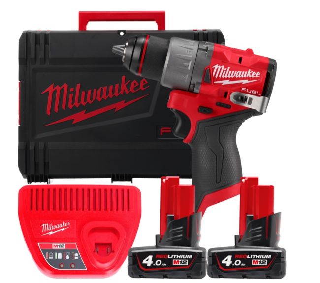 Дриль-шурупокрут акумуляторний безщітковий MILWAUKEE, M12 FDD2-402X (зарядний пристрій С12 С, 2 акумулятори М12 В4 4Аг, кліпса д (4933479874)