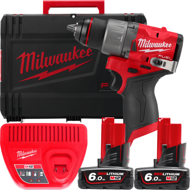 Дриль-шурупокрут акумуляторний безщітковий MILWAUKEE, M12 FDD2-602X (зарядний пристрій С12 С, 2 акумулятори М12 В6 6Аг, кліпса д (4933479875)