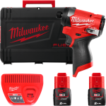 Шуруповерт ударний акумуляторний безщітковий 1/4'' HEX MILWAUKEE, M12 FID2-202Х, 170Нм (зарядний пристрій С12 С, 2 акумулятори М (4933479877)
