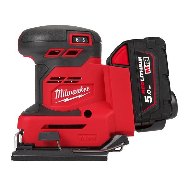 Шліфмашина вібраційна акумуляторна MILWAUKEE, M18 BQSS-502B, 113х104мм (зарядний пристрій М12-18 С, 2 акумулятори М18 В5 5Аг, су (4933479967)