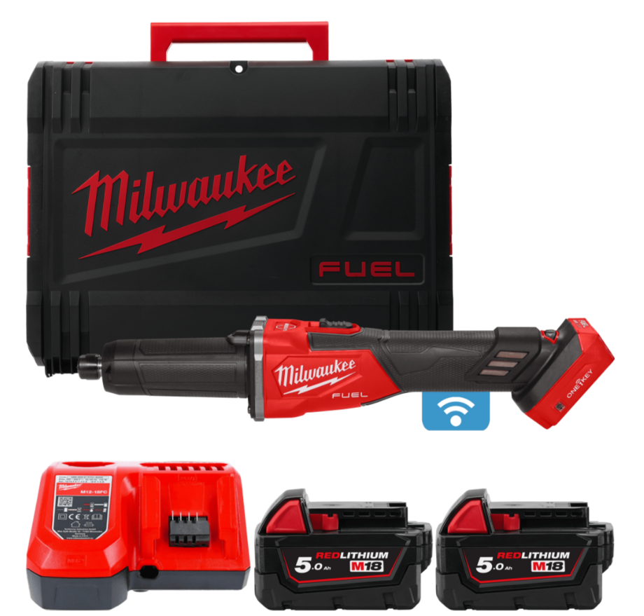 Шліфмашина пряма акумуляторна безщіткова MILWAUKEE, M18 FDGROVB-502X (зарядний пристрій M12-18 FC, 2 акумулятори М18 В5 5Аг, HDк (4933480956)