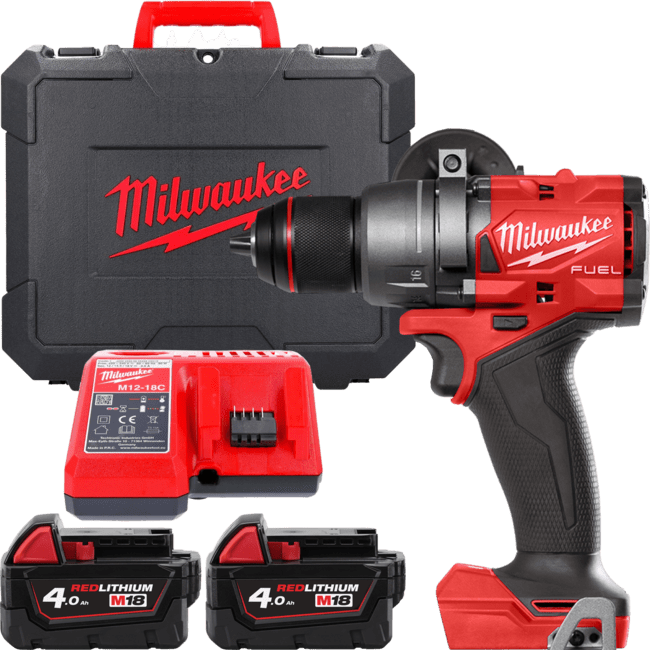 Дриль-шуруповерт акумуляторний безщітковий MILWAUKEE, M18 FDD3-402C, 158Нм (зарядний пристрій М12-18 С, 2 акумулятори М18 В4 4Аг (4933492472)