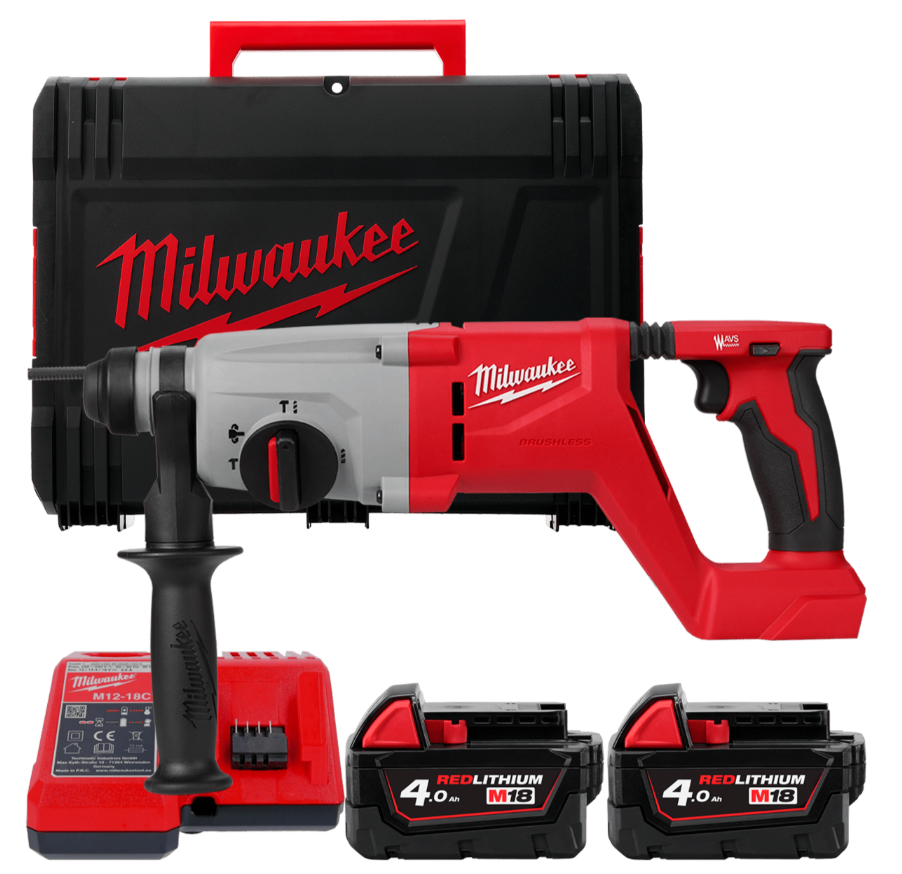 Перфоратор акумуляторний безщітковий SDS-PLUS MILWAUKEE, M18 BLHACD26-402X, 2,6Дж (зарядний пристрій М12-18 С, 2 акумулятори М18 (4933492480)