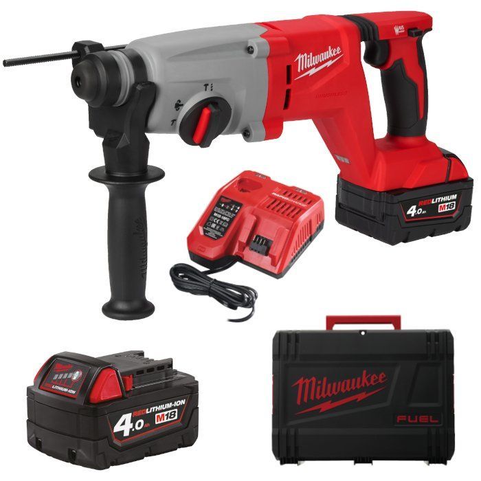 Перфоратор акумуляторний безщітковий SDS-PLUS MILWAUKEE, M18 BLHACD26-402X, 2,6Дж (зарядний пристрій М12-18 С, 2 акумулятори М18 (4933492480)