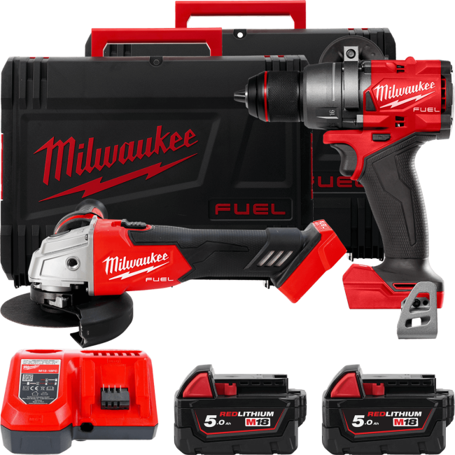 Набір акумуляторних інструментів Milwaukee M18FPP2E3-502X (ударний дриль M18 FPD3, кутова шліфувальна машина M18 FSAG125X, 2xаку (4933492516)