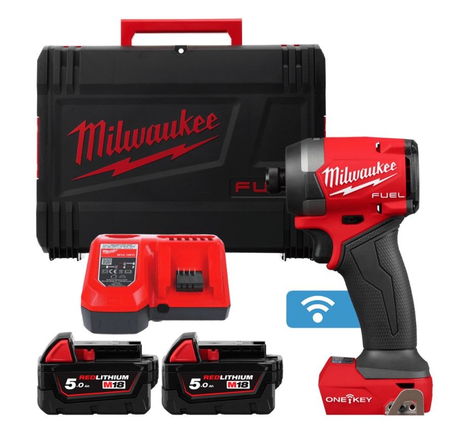 Шуруповерт ударний акумуляторний безщітковий 1/4" HEX MILWAUKEE, M18 ONEID3-502X, 226Нм (зарядний пристрій M12-18 FC, 2 акумулят (4933492804)