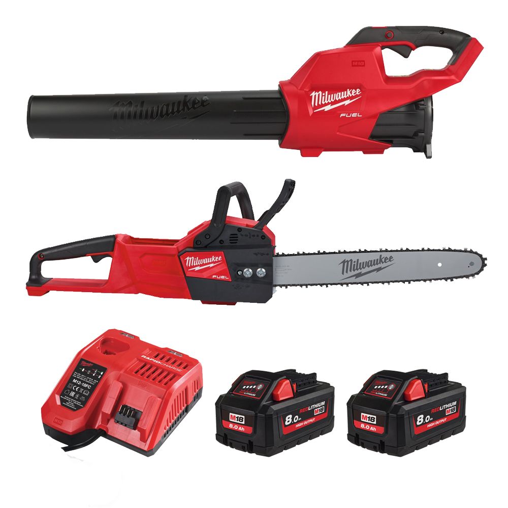 Набір інструмента садового акумуляторного MILWAUKEE M18 FPP2OP2-802 (зарядний пристрій М12-18 FC, 2 акумулятори М18 НВ8 Аг. M18 (4933492817)