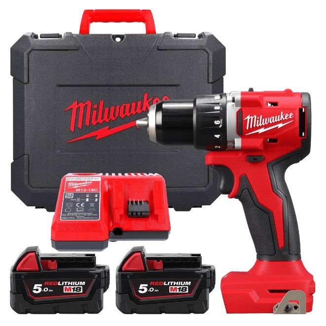 Дриль-шуруповерт акумуляторний безщітковий MILWAUKEE M18 BLDDRC-502С, 60,5Нм (зарядний пристрій М12-18 FС, 2 акумулятори М18 В5 (4933492835)