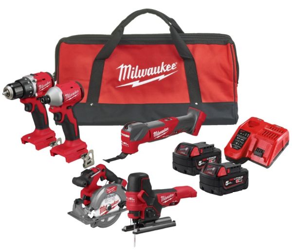 Набір інструмента акумуляторного MILWAUKEE M18 BLCPP5A-502B (BLDDRC, BLIDRC, FCS552, FMT, FJBS, заряд. пристр., 2 акум. Х 5 Аг, (4933492838)