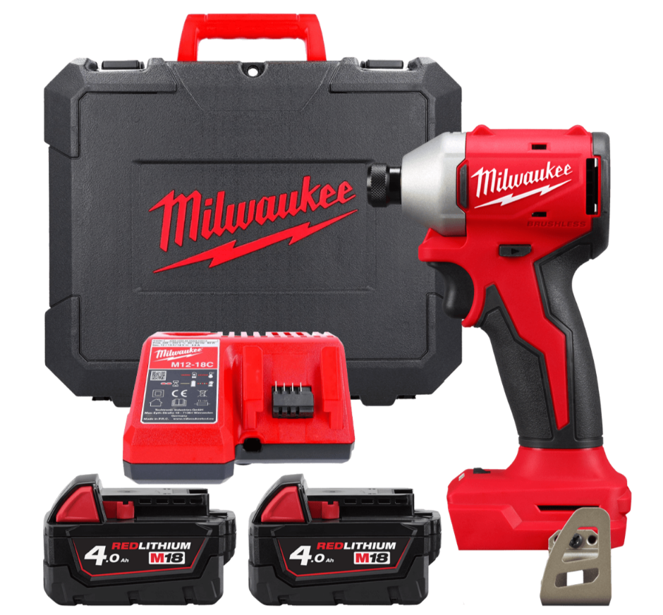 Шуруповерт ударний акумуляторний безщітковий 1/4'' HEX MILWAUKEE, M18 BLIDRC-402C, 190Нм (зарядний пристрій М12-18 С, 2 акумулят (4933492840)