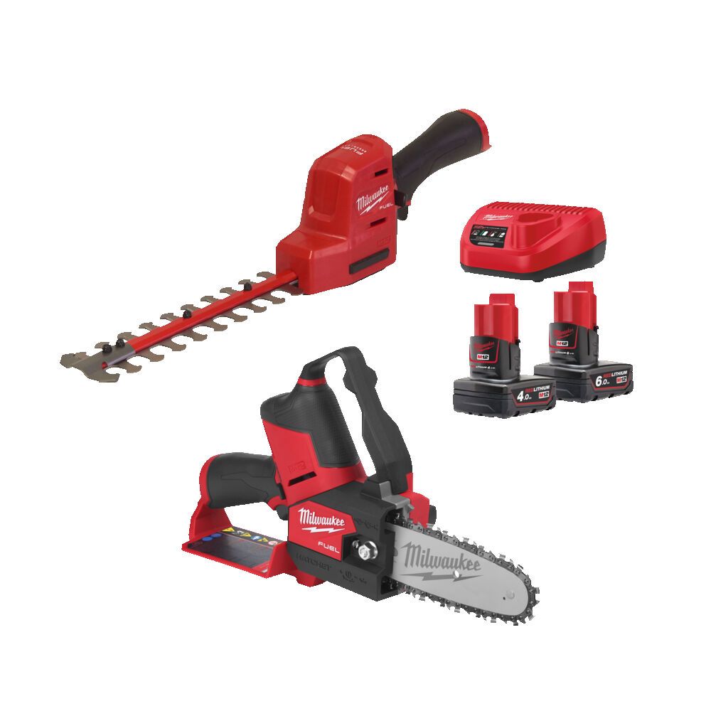 Набір інструмента садового акумуляторного MILWAUKEE M12 FPP2OP2-642 (зарядний пристрій С12, акумулятори М12 В4 4Аг та М12 В6 6Аг (4933493208)