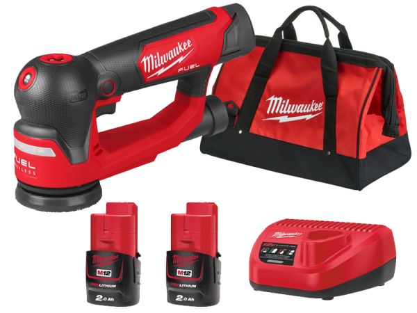 Шліфмашина ексцентрикова акумуляторна безщіткова MILWAUKEE, M12 FSDR75-202B, діаметр 75мм (зарядний пристрій С12 С, 2 акумулятор (4933498233)